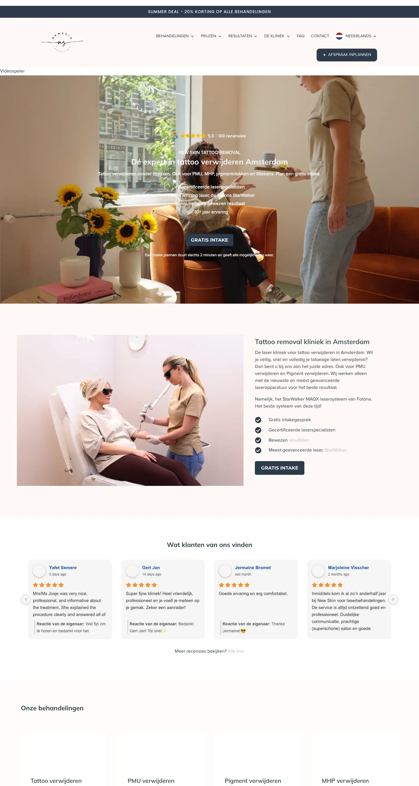 De website van New Skin Laser Clinic, zoals hij nu live staat